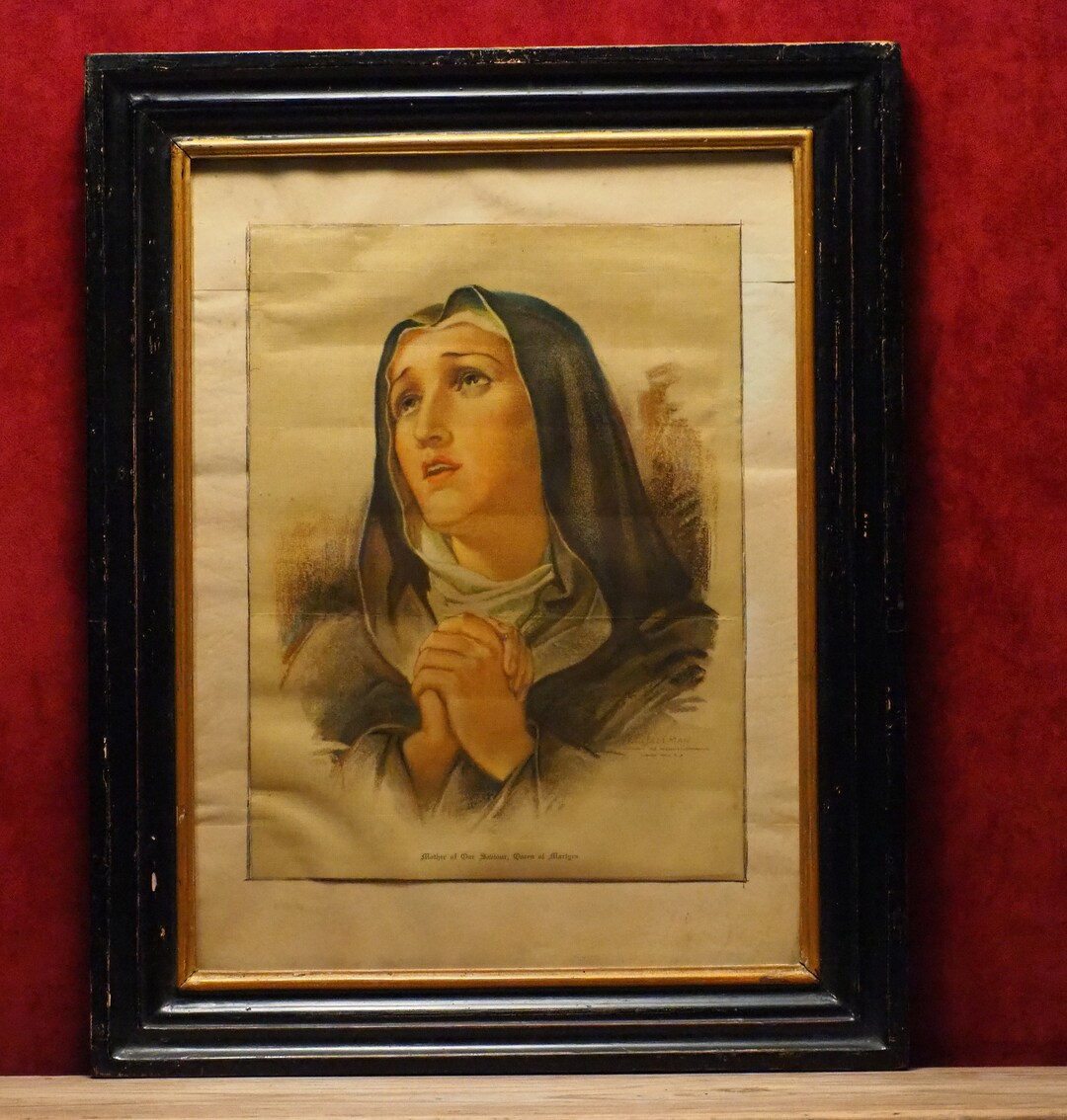 Antique Religious Lithograph Queen of Martyrs Mother of Our Etsy