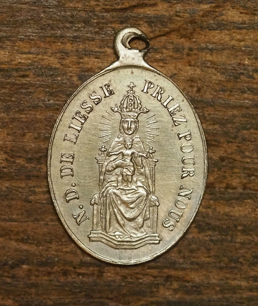 Antique French Silvered Religious Medal Pendant Our Lady of De Liesse ...