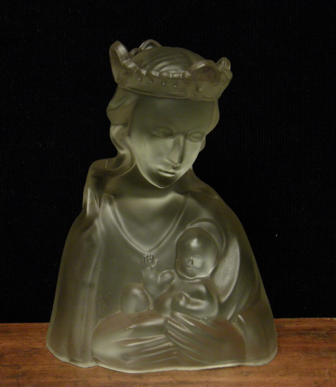 Antique religious glass statue of our holy Lady and child image 0