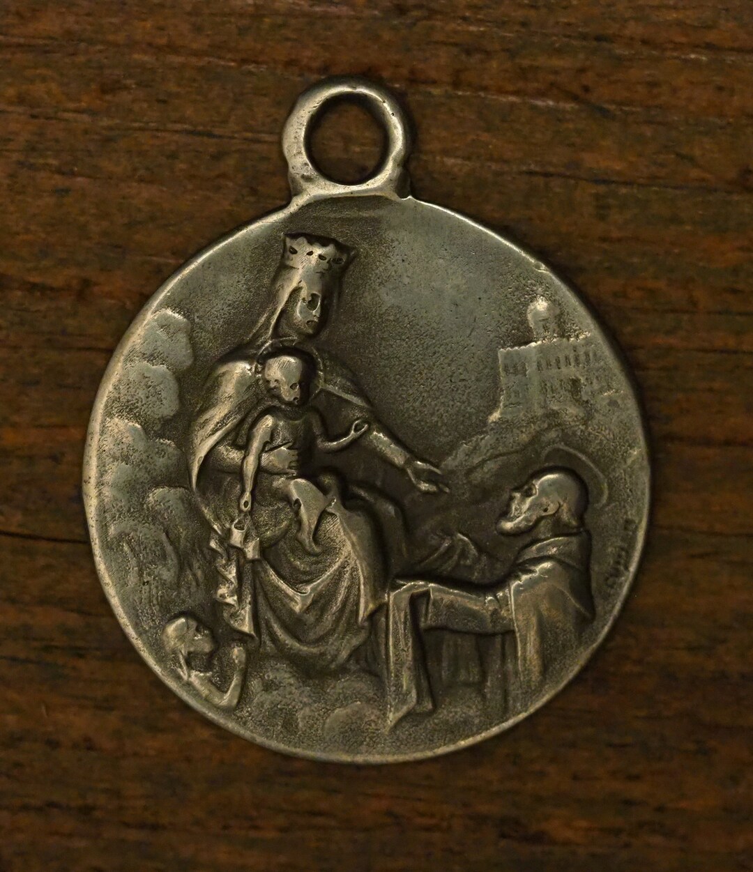 Antique Silvered Religious Medal Pendant of Our Lady of Mount Carmel ...
