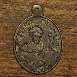 French antique bronze religious medal pendant Saint Bernard * Saint Anthony of Padua