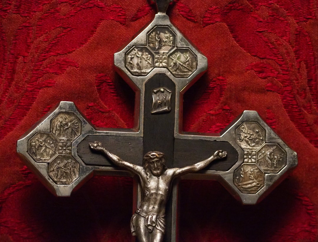 Large Antique French Art Deco Religious Wall Hanging Crucifix Cross