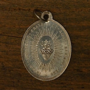 Antique hall marked silvered religious medal pendant the sacred heart I found the heart of the king's brother and kind Jesus