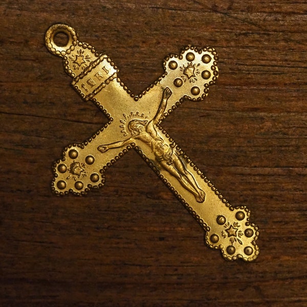 French antique religious bronze rosary necklage cross pendant souvenir of de Mission