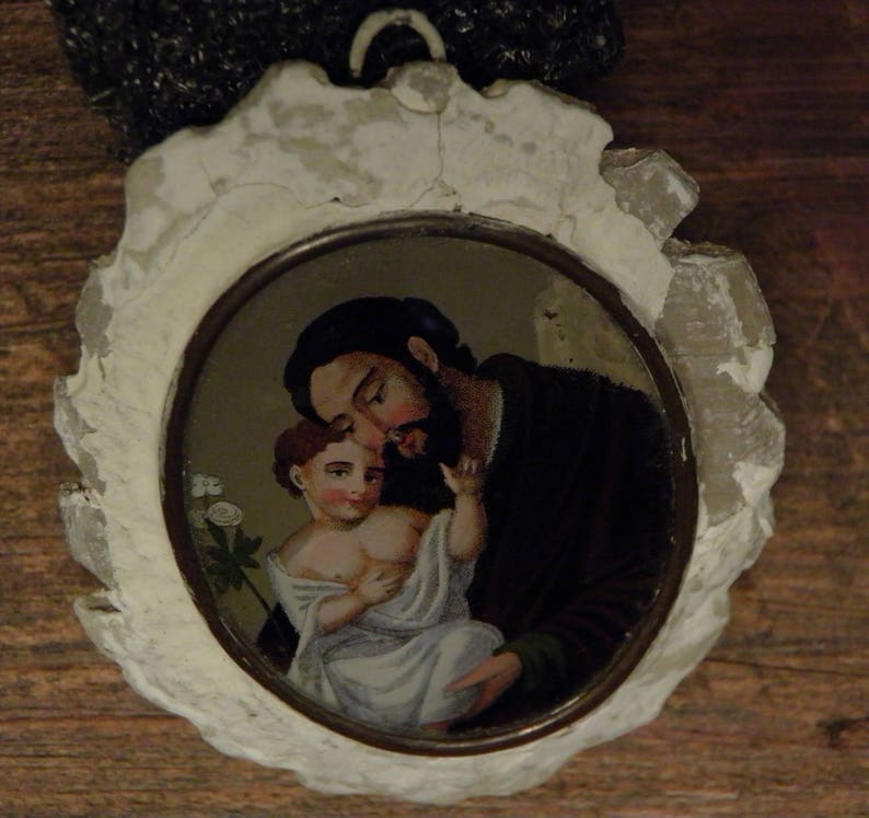 Antique Victorian picture frame with painted miniature print Etsy