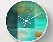 Wall Clock - Fantasy Oceans Collage - 10" - Photography Photo Art blue turquoise art modern white black natural abstract orange