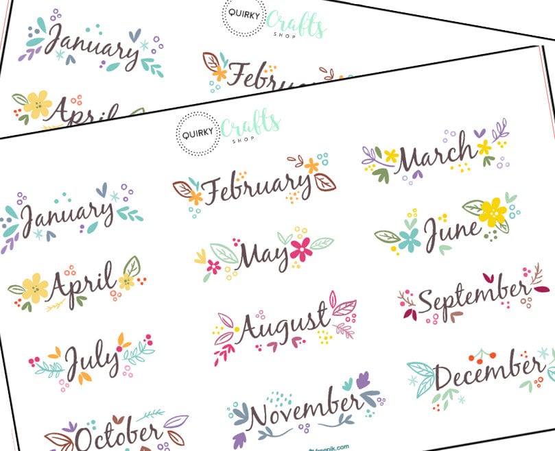 Planner Months Stickers Floral Coloring Book Sticker - Etsy