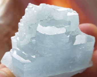 raw aquamarine crystal, natural blue beryl collector stone, healing crystal spiritual gift, aquamarine mineral specimen, March birthstone