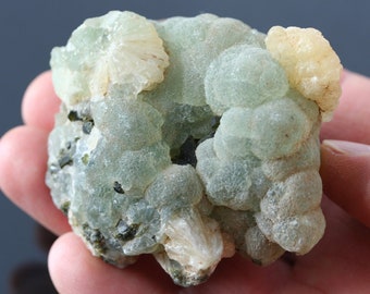 prehnite stellerite crystal cluster, raw mineral specimen botryoidal green prehnite w/ epidote crystal, rustic nature decor, collector stone