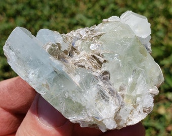 aquamarine crystal cluster, natural blue and green beryl collector stone, energy healing crystal, rare mineral specimen, March birthstone