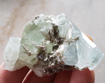 aquamarine crystal cluster, natural blue and green beryl collector stone, energy healing crystal, rare mineral specimen, March birthstone