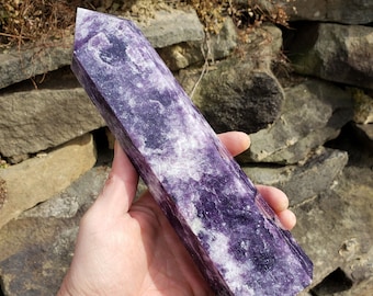 large lepidolite tower 8 3/4" natural purple gemstone point, 2.5 lb lithium stone specimen, energy healing meditation stone, spiritual gift