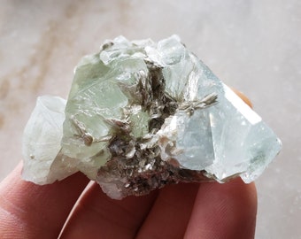 aquamarine crystal cluster, natural blue and green beryl collector stone, energy healing crystal, rare mineral specimen, March birthstone