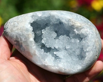 natural celestite crystal egg 4.5" celestite geode mineral specimen, spring decor, geode crystal, egg decor, large blue celestite stone egg