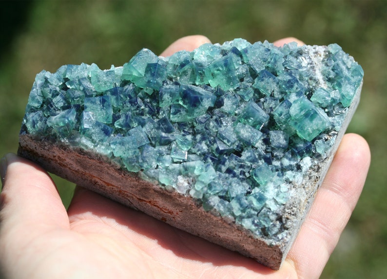 raw Rogerley fluorite crystal cluster Diana Maria mine blue green color changing cube crystal rare mineral specimen England collector stone image 1