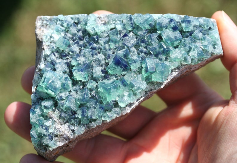 raw Rogerley fluorite crystal cluster Diana Maria mine blue green color changing cube crystal rare mineral specimen England collector stone image 2
