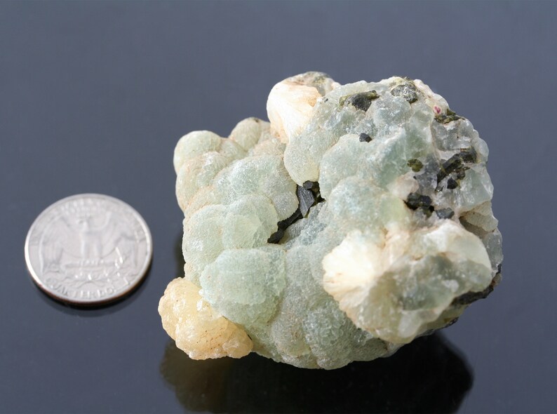 raw minersl specimen nature decor rustic decor collector stone prehnite stellerite crystal cluster botryoidal prehnite w epidote crystal