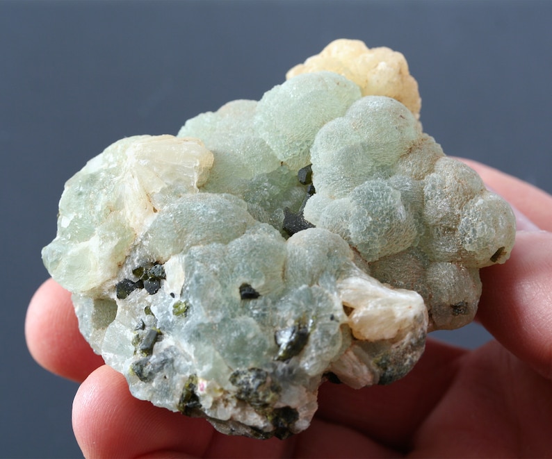 raw minersl specimen nature decor rustic decor collector stone prehnite stellerite crystal cluster botryoidal prehnite w epidote crystal