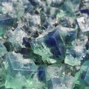 raw Rogerley fluorite crystal cluster Diana Maria mine blue green color changing cube crystal rare mineral specimen England collector stone
