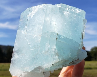Huge Natural Aquamarine Crystal Cluster 1 lb, Raw Blue Beryl Mineral Specimen, Collector Stone