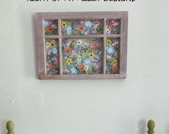 Old painted window, Pastel painted window, Painted window, Window pane art, Vintage window, Window ideas, Repurposed window, Shabby Chic