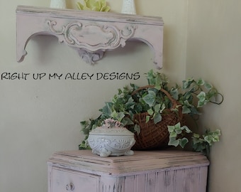 1940 antique wall shelf, Part of Antique Bedroom set, Annie Sloan painted furniture, Shabby Chic decor FL, pink wall art, Florida furniture