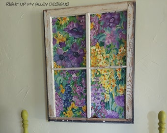 Vintage window art, Vintage window painting, Old window art, Stain Glass Look, Monet, Window idea, Window wall art, Impressionist window