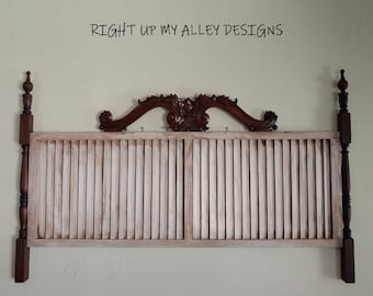 Shutter headboard, Antique wood carving, Painted furniture FL, Shabby Chic decor, Distressed headboard, Wall decor, Shabby Chic decor