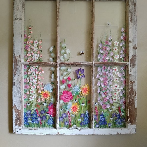 Old Painted window ideas,Shabby Chic decor,Farmhouse Windows, Custom order Windows, Custom wall art, Vintage painted window, Repurposed