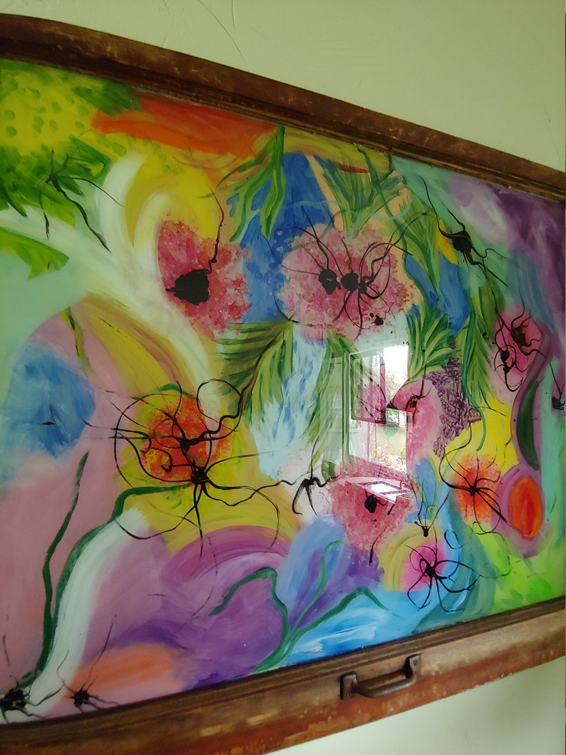 Painted Window, Window Pane Art, Bohemian Wall Decor, Window Wall Art ...