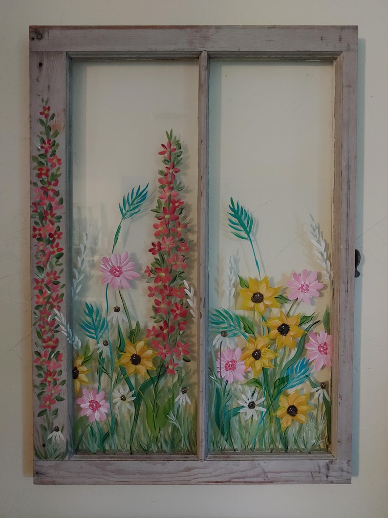 Window Art Painted Window Floral Window Artgarden Art Etsy