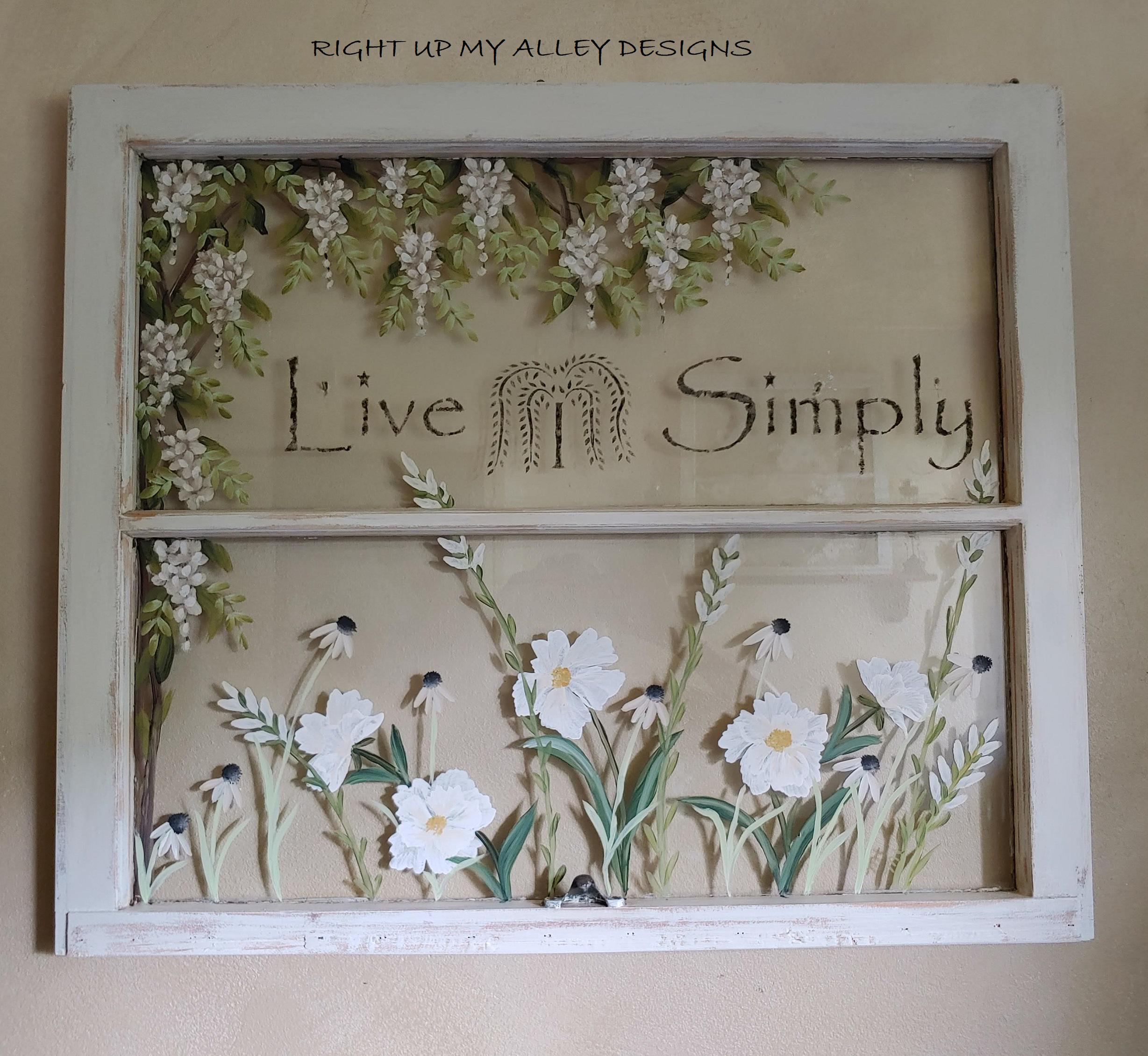 Old painted Windows, Painted Old Windows, Live Simply window, Decorate with windows, Floral Window wall art, Shabby Chic, Floral wall art