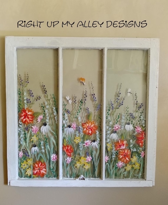 Old Painted Window,sold but You Can CUSTOM ORDER Your Own,window Ideas,  Wall Art,vintage Painted Window,unique Wall Art,3pane Window, 