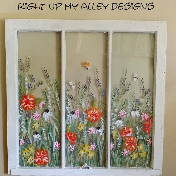 Old Painted window,SOLD but you can CUSTOM ORDER your own,Window ideas, wall art,vintage painted window,unique wall art,3pane window,