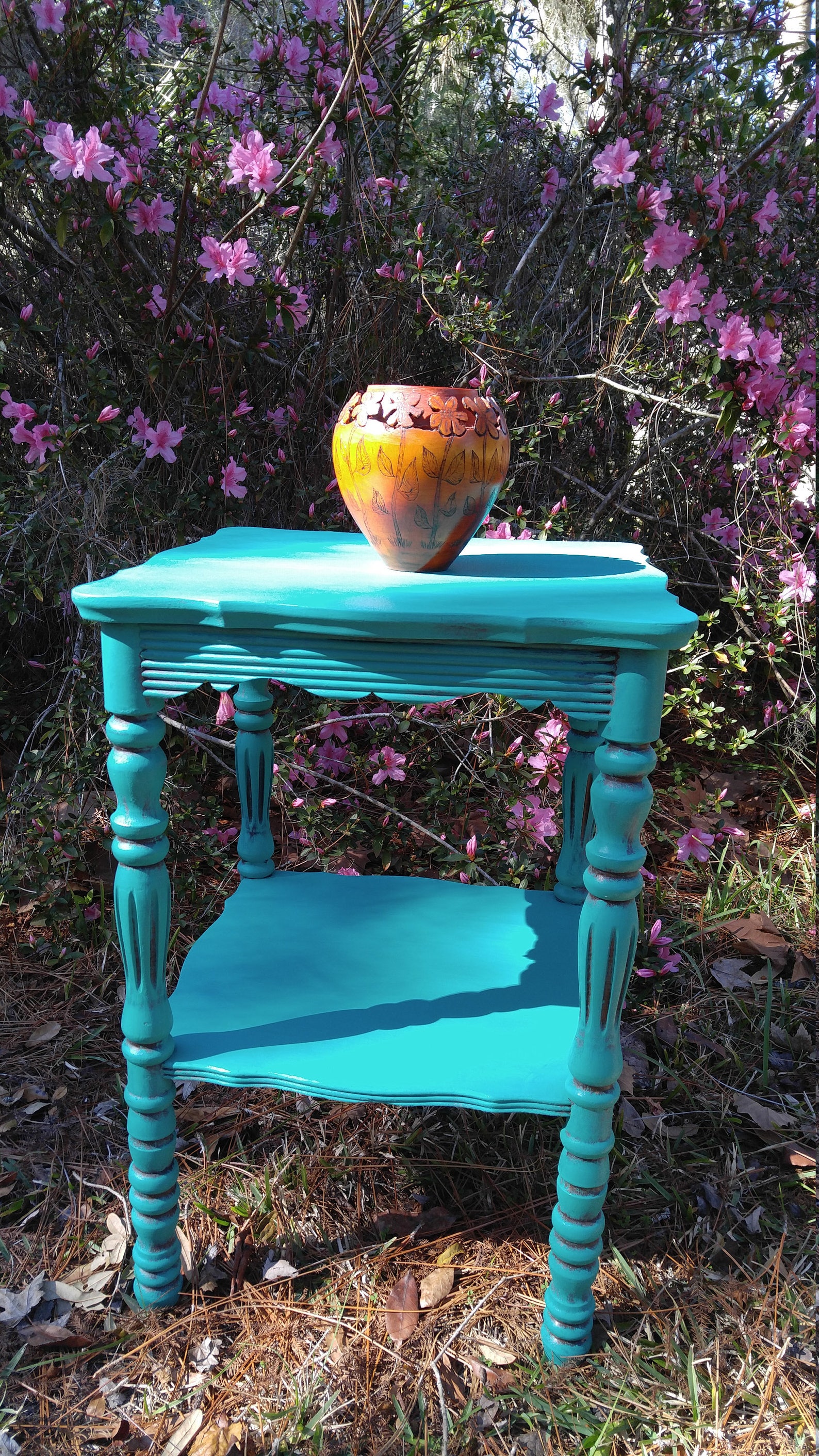 Accent Table Turquoise Table Entry Table Chalk Paint Table Etsy
