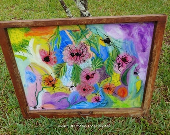Painted window, Window pane art, Bohemian wall decor, Window wall art, Floral art, Window ideas art, Stain glass look window,Unique wall art