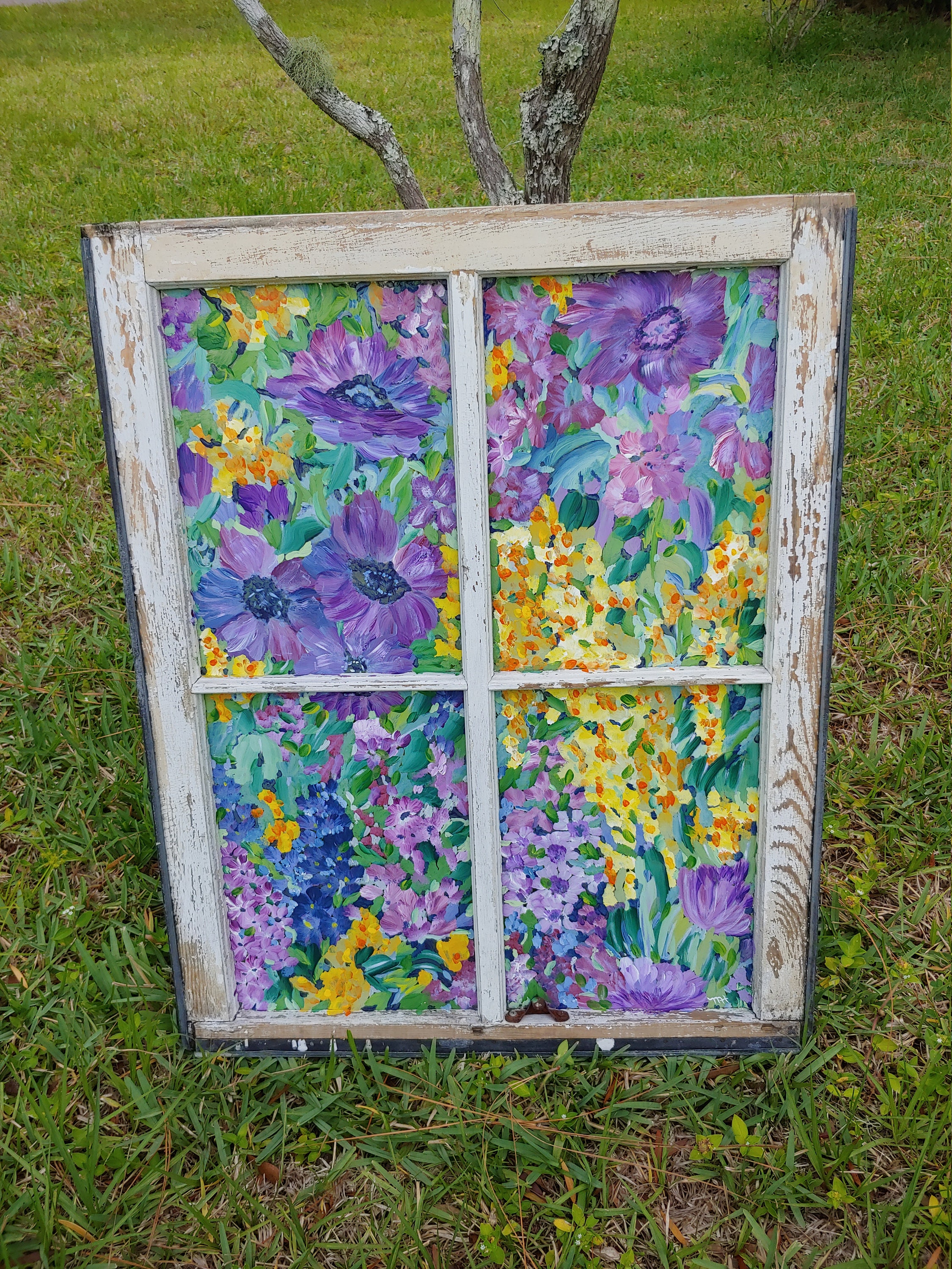 Vintage Window Art, Vintage Window Painting, Old Window Art, Stain