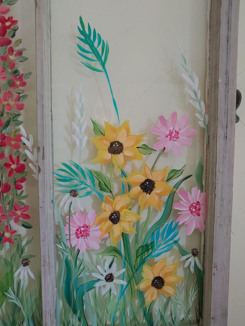 Window Art Painted Window Floral Window Artgarden Art Etsy