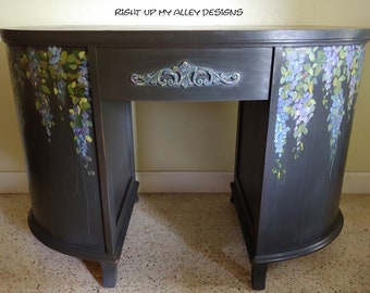 Unique Painted Furniture, Annie Sloan Painted desk, Wisteria Painted Furniture,Black Painted Desk, Purple Accent Furniture, Chalk paint desk