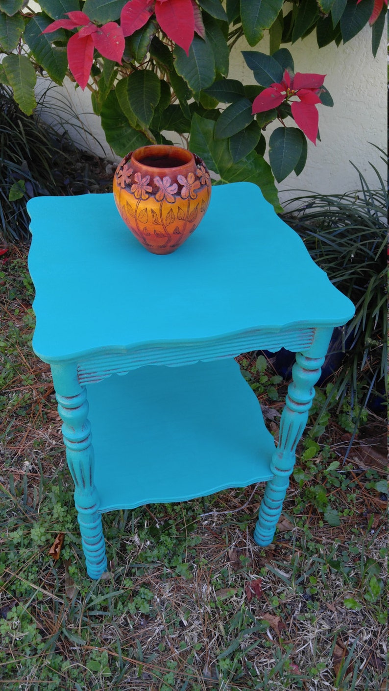 Accent Table Turquoise Table Entry Table Chalk Paint Table Etsy