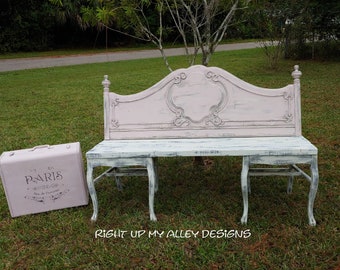 Footboard bench FL, 1940 Antique Bedroom set, Annie Sloan painted furniture, Shabby Chic decor FL, pink bedroom set, repurposed,Unique bench
