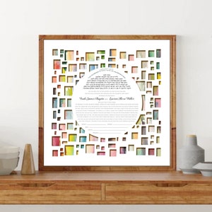 Modern Ketubah art(watercolor back mosaic ) text fill in available simulated paper cut, Reform ketubah, Orthodox ketubah, interfaith ketubah