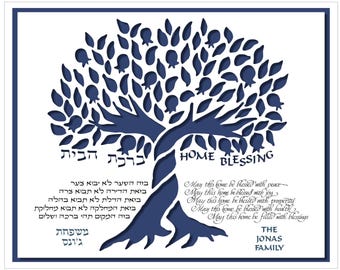 Birkat Habayit Home Blessing Personalized with family name, Housewarming gift simulated paper cut, Personalized gifts *Frame Not Included*