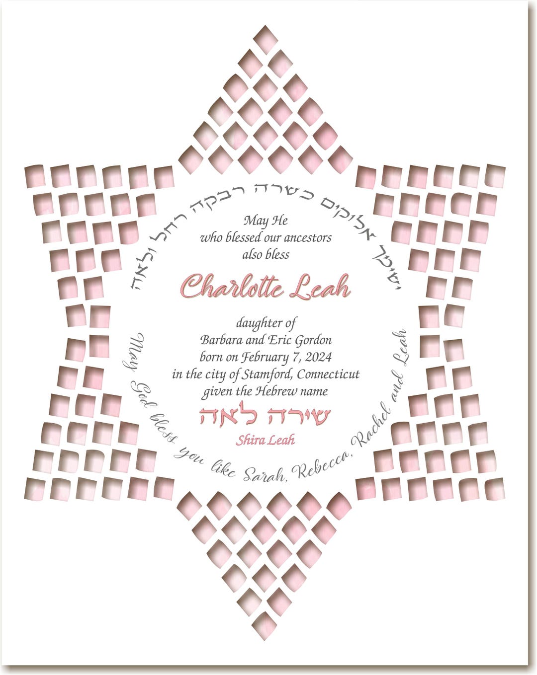 Jewish Baby Naming Certificate Personalized, Jewish Baby Girl Gift ...