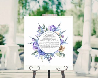 Printable Ketubah  (Purple Spring Flowers) text fill in included,  I am my beloved's, Reform ketubah, Orthodox ketubah