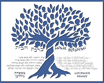 Home Blessing (birkat habayit) Personalized with family name, Housewarming gift simulated paper cut, Personalized gifts *Frame Not Included*