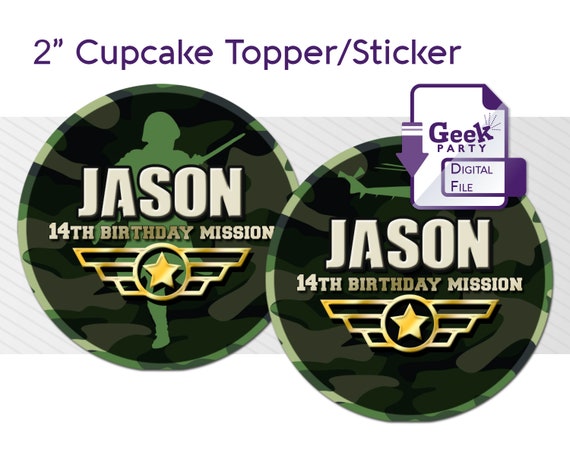 Military Style Party Sticker / Label / 2" Cupcake Topper - Digital - Army - Soldier - Helicopter - Camouflage Il_570xn
