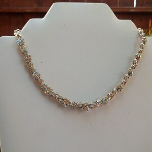 Gorgeous Gold Plated Aurora Borealis Crystals, Floral Design Choker Style Necklace