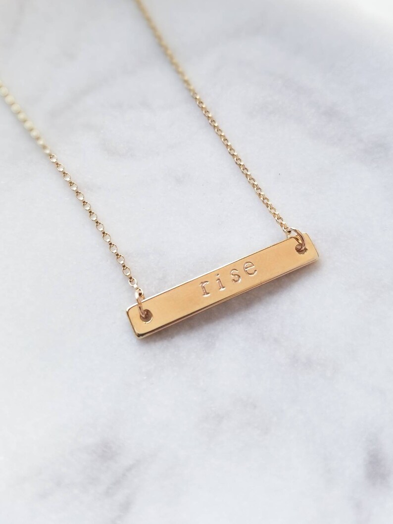 Word of the Year Stamped Gold Bar Necklace Personalized Gold | Etsy