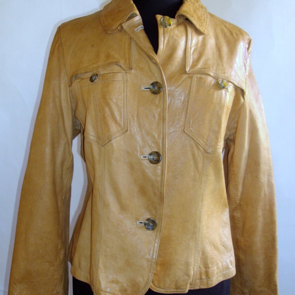 Vintage Banana Republic Leather Jacket- 1980s-1990s-Tan Leather-Chic-Medium-Large